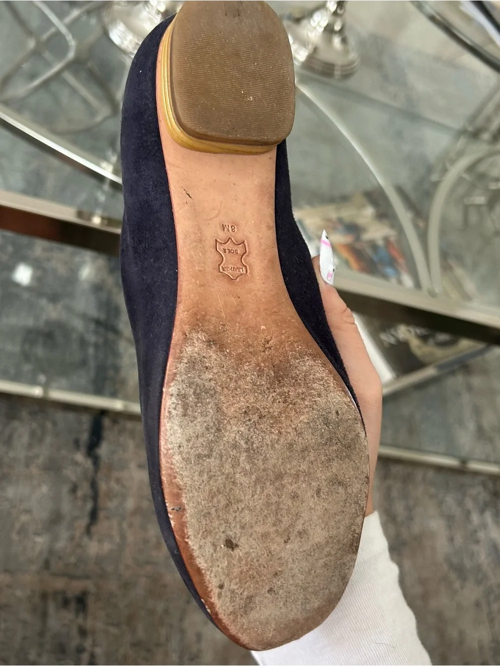 Tory Burch Navy Suede Flats with Gold Disc
